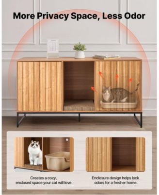 Large Wooden Litter Box Enclosure with Scratch Pad & Storage, 47.2"