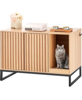 Wooden Cat Litter Box Enclosure with Metal Legs