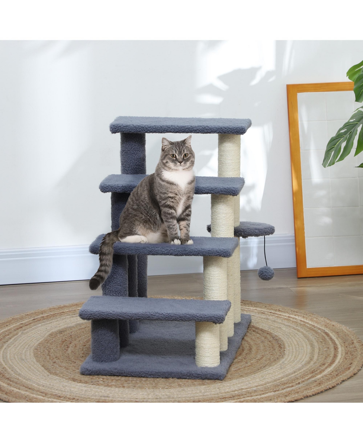 Aostirmotor 48.8" Modern Cat Tower with Sisal-Covered Scratching Posts and Top Perch