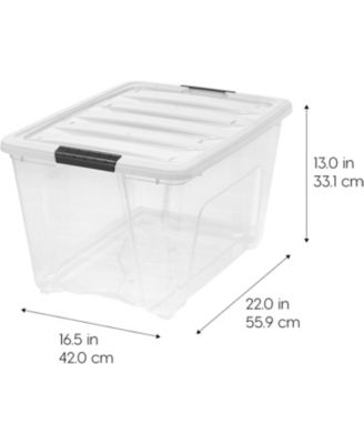 USA 54 Qt Stackable Plastic Storage Bins with Lids, 6 Pack, Latches, Durable Nestable Containers, Secure Pull Handle - Clear/White