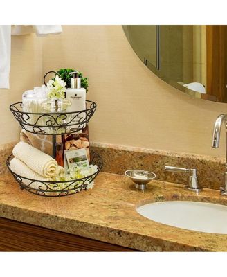 2-Tier Metal Countertop Fruit Basket & Bowl Stand - Stylish Storage for Kitchen & Dining