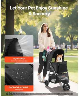 3-Wheel Foldable Pet Stroller with Cup Holders, Holds up to 35 lbs