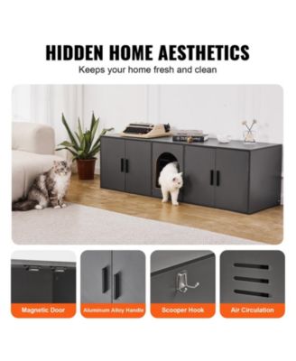 Double-Compartment Wooden Cat Litter Box Enclosure, Black