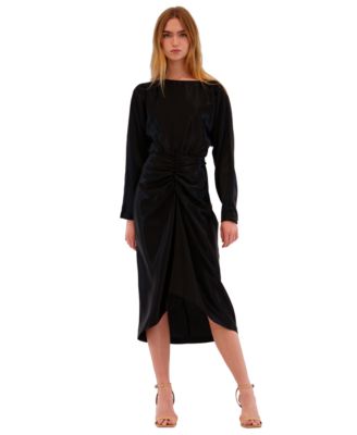 Women's Ruched Dolman-Sleeve Boat-Neck Midi Dress