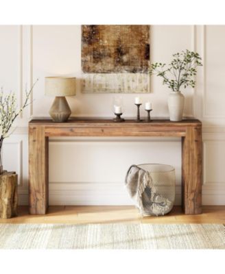 Solid Wood Console Table, 63-Inch Farmhouse Entryway Sofa Table Behind Couch for Living Room Hallway, Foyer