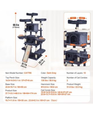 68.5" Multi-Level Cat Tree with Ramp & 2 Condos, Dark Gray