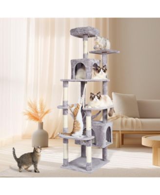 72" Multi-Level Cat Tree with 2 Condos, Light Gray