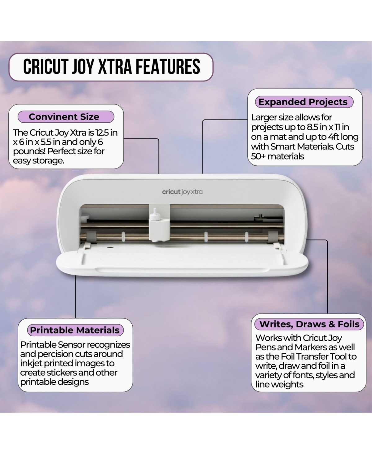 Cricut Joy Xtra Machine with Printable Sticker Paper and Vinyl Bundle