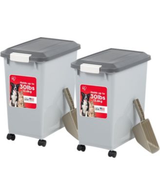 USA 30 lbs Dog Food Storage Container with Wheels, Airtight Lid, 2-Cup Scoop, 2 Pack, Gray/Dark Gray