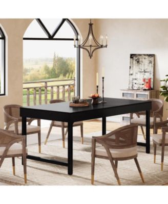 Farmhouse Dining Table for 4-6 People, 55 Inches Industrial Rectangular Kitchen Dinner Table