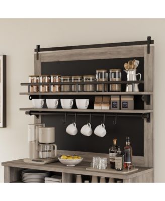 75 Inch Farmhouse Coffee Bar Cabinet with Sliding Barn Doors, Storage Buffet Sideboard with Adjustable Shelves