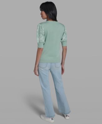 Petite Floral Print V-Neck Sweater