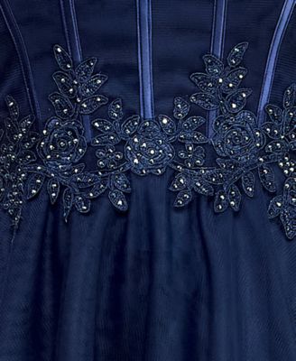 Juniors' Strapless Waist Trim Corseted Midi Dress