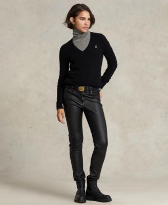 Women's Cable Wool-Cashmere V-neck Sweater