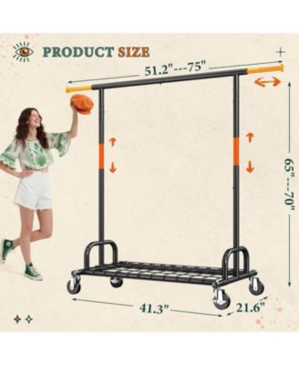 Heavy Duty Clothes Rack，Rolling Clothing Rack Load 485 LBS, Extendable & Adjustable Portable Commercial Garment Rack with Wheels