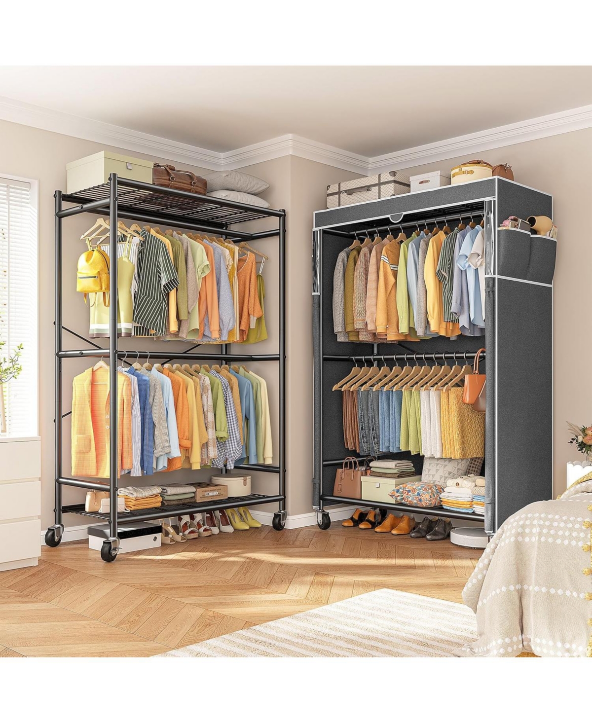 Raybee 80.32" H Clothes Rack with Cover,Rolling Clothing Racks for Hanging Clothes with Wheels,Heavy Duty Portable Garment Rack