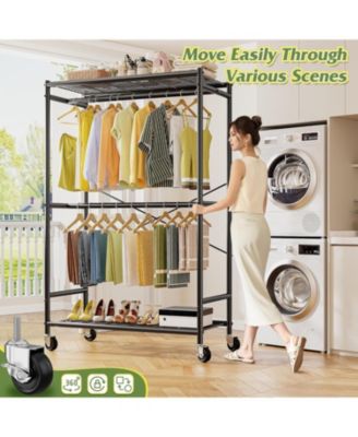 80.32" H Clothes Rack,Rolling Clothing Racks for Hanging Clothes Heavy Duty Portable Garment Rack with Wheels