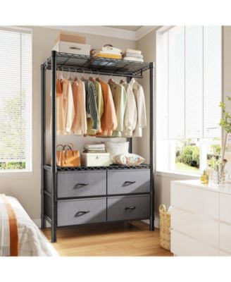 Clothes Rack, Heavy Duty Clothing Racks for Hanging Clothes，Freestanding Garment Rack with Adjustable Shelves for Bedroom