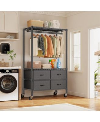 Clothes Rack Heavy Duty Clothing Rack with Rolling Wheels & 4 Drawers, Clothing Racks for Hanging Clothes with Drawers