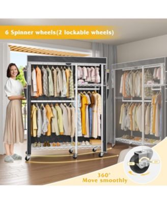 Clothes Rack with Cover Clothing Racks for Hanging Clothes Heavy Duty Portable Closet with Wheels，Rolling Garment Rack for Bedroom