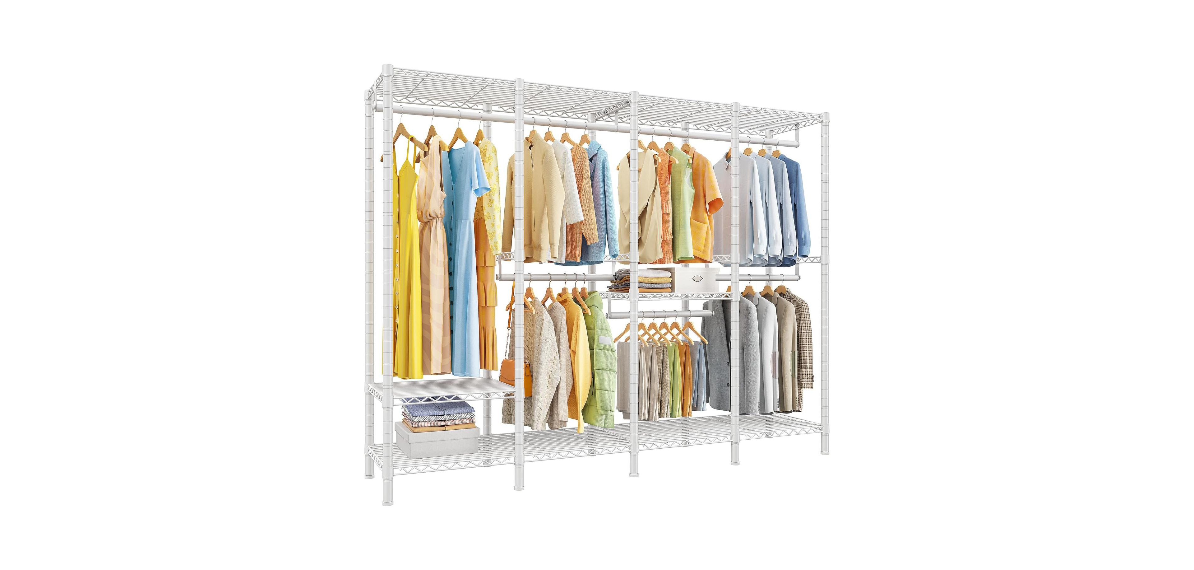 Raybee 76.9" H Clothes Rack Heavy Duty Loads 1100 Lbs Metal Clothing Racks for Hanging Clothes Adjustable Garment Rack White
