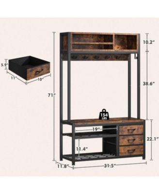 Hall Tree with Bench and Shoe Storage, Coat Rack Freestanding with 3 Fabric Drawers, Entryway Bench with Shoe Storage, Hall Tree with 12 Hooks