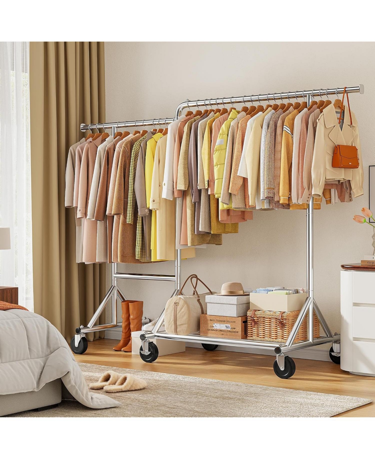 Raybee 82.7" W Clothing Rack Load 500LBS, Heavy Duty Clothes Racks with Wheels, Portable Clothing Racks