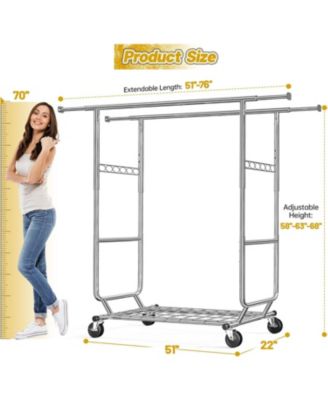 Clothes Rack Load 620 LBS, Metal Garment Storage with Shelf & Sturdy Wheels, Rolling Clothing Rack
