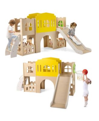 7 in 1 Toddler Slide and Climber Set with Basketball Hoop