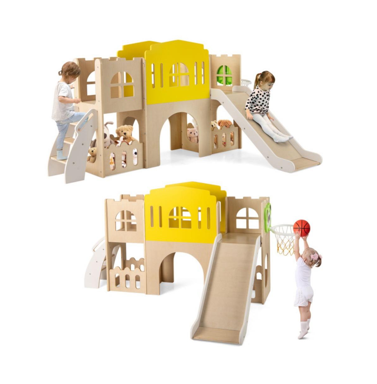 Hongge 7 in 1 Toddler Slide and Climber Set with Basketball Hoop