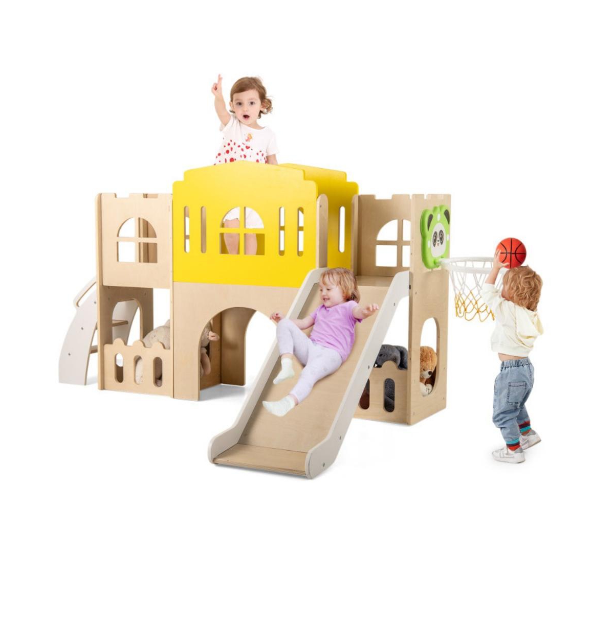 Hongge 7 in 1 Toddler Slide and Climber Set with Basketball Hoop