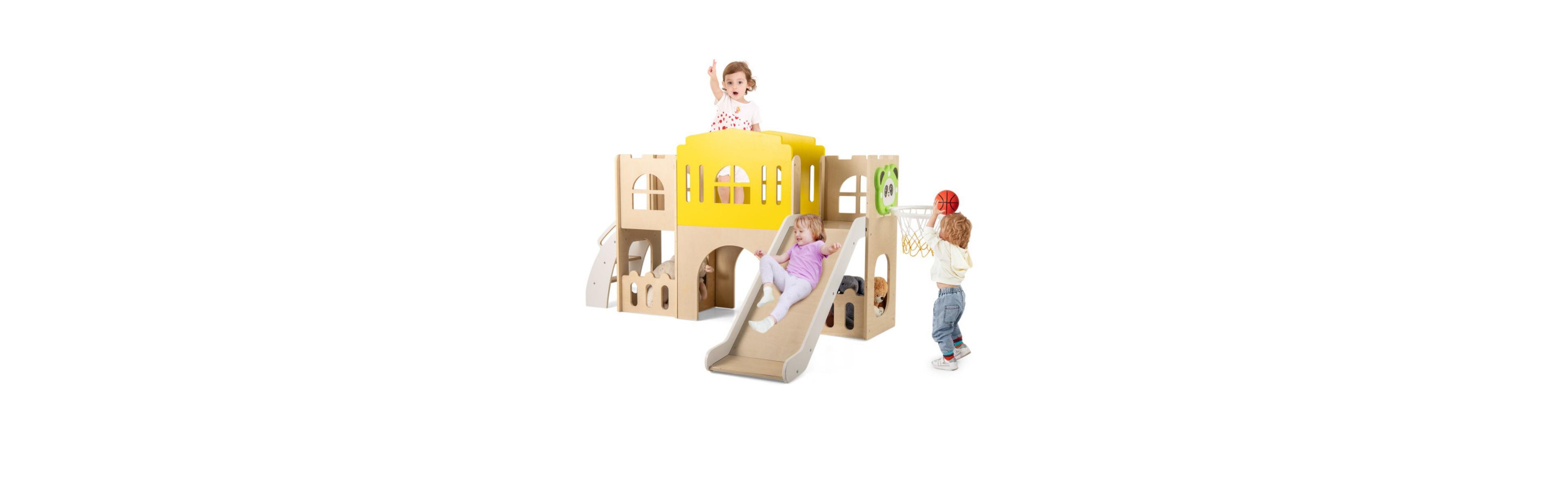 Hongge 7 in 1 Toddler Slide and Climber Set with Basketball Hoop