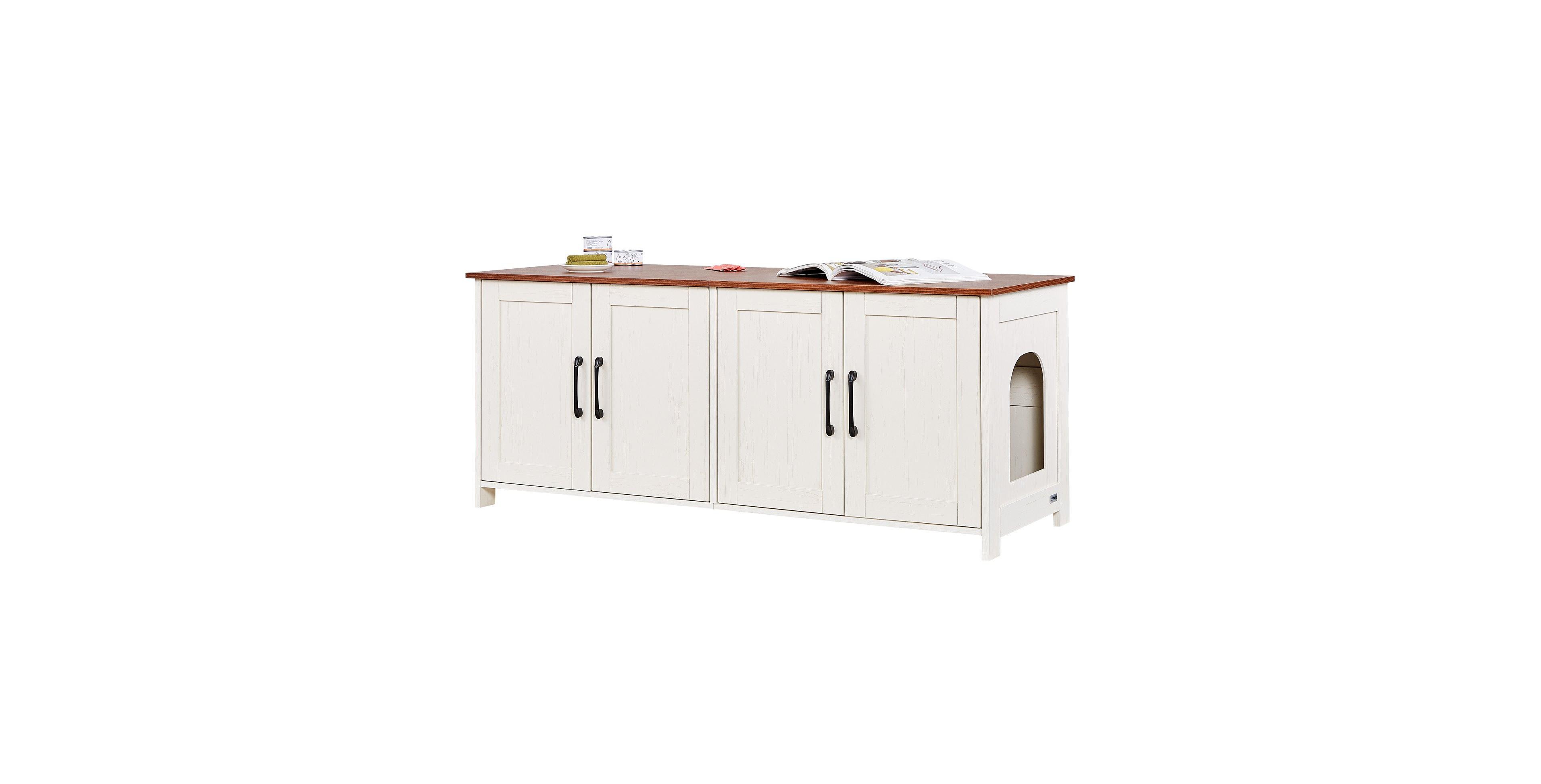 Cozito 4-Door Wooden Litter Box Enclosure for Multi-Cats, 47.2", Brown & White