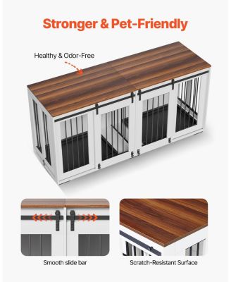 72" Double Dog Crate Furniture with Sliding Doors, White