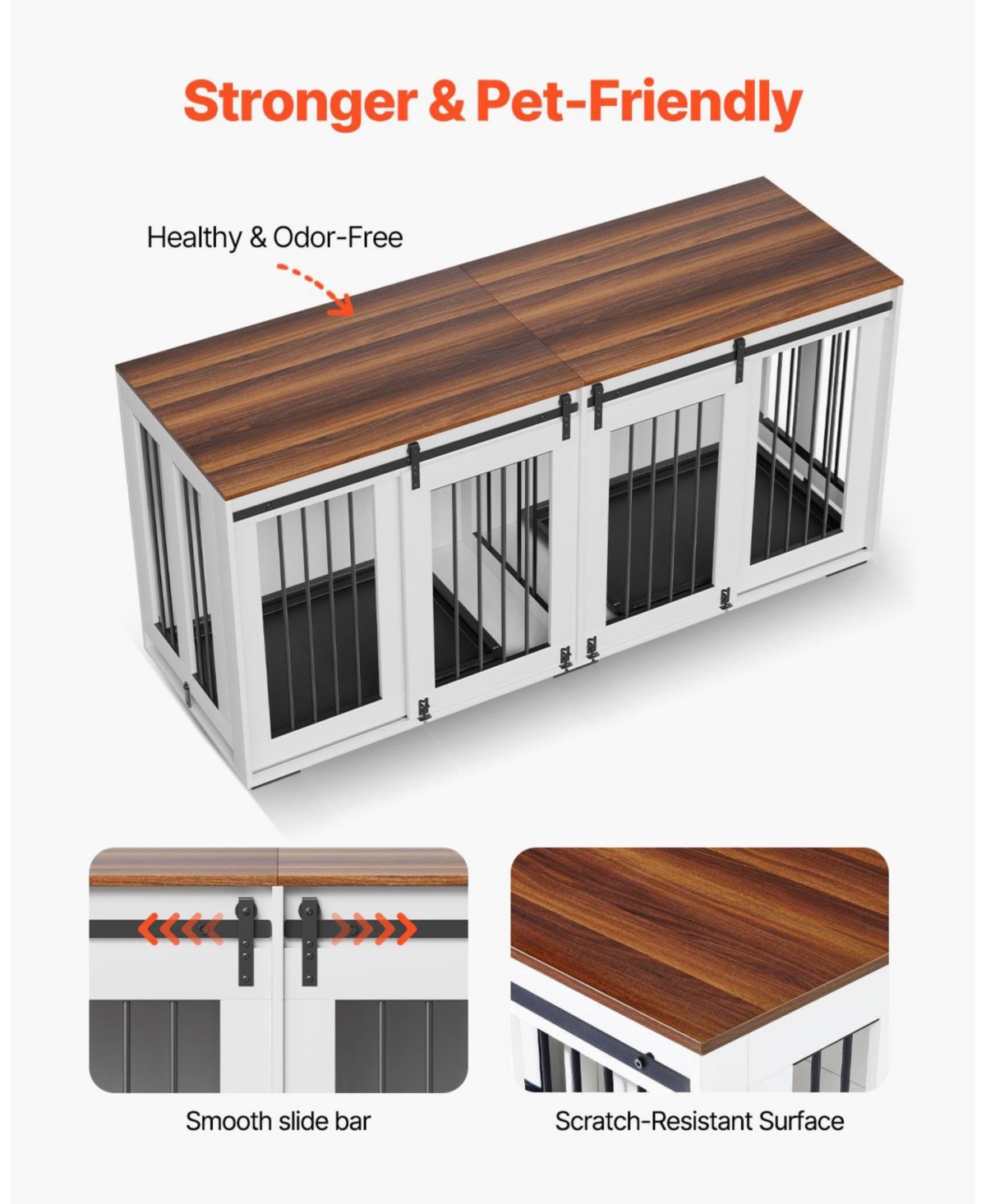 Cozito 72" Double Dog Crate Furniture with Sliding Doors, White