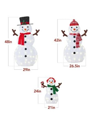2D Lighted Snowman Family Set Outdoor Yard Decor w/ LED Lights