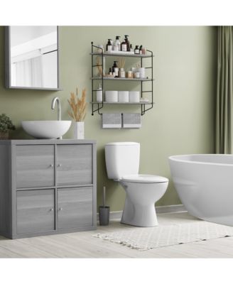 3-Tier Wooden Floating Shelves with Metal Brackets