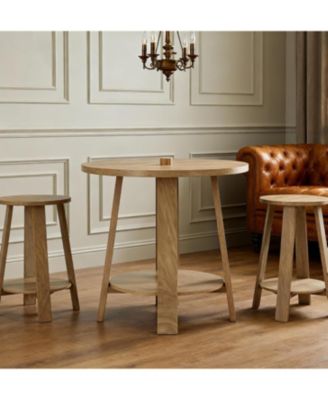 31.5" Round Dining Table for 2, Small Kitchen Table with Storage Shelf for Apartments, Oak Farmhouse Style