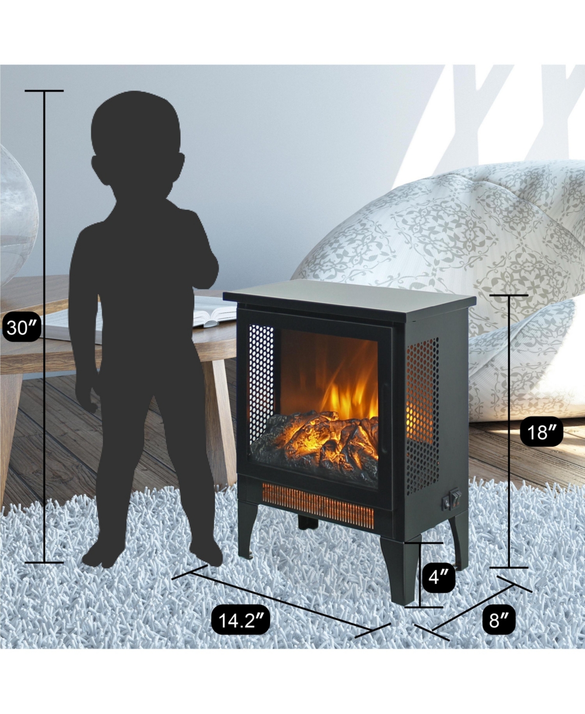 Flynama 17 inch Freestanding Electric Fireplace Stove heater with 3D Flame effect