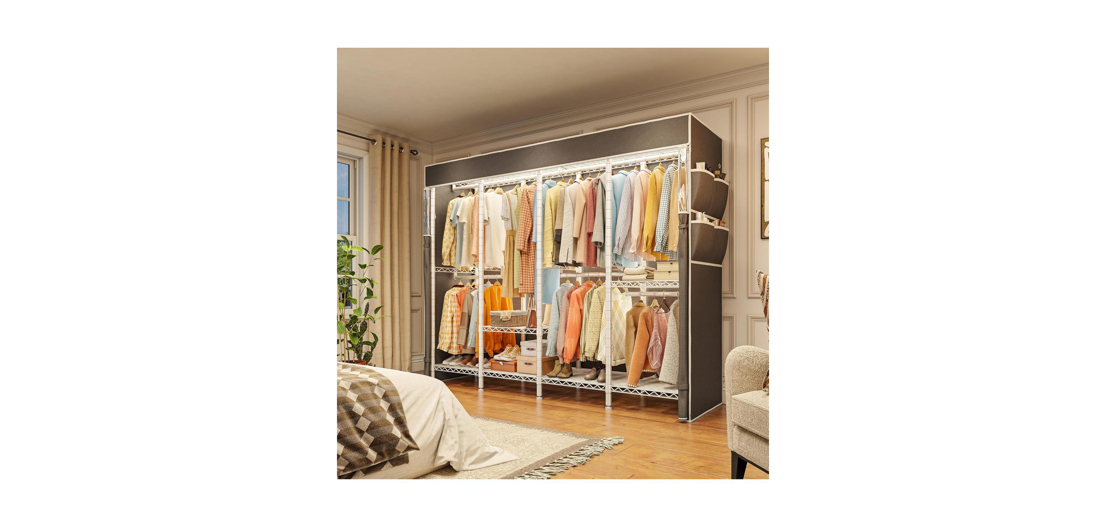 Raybee Clothes Rack with Cover,1150LBS Heavy Duty Clothing Rack for Hanging Clothes,Adjustable Portable