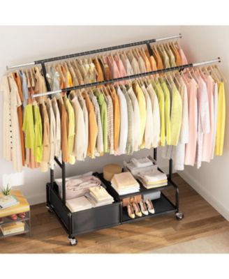 Clothes Racks for Hanging Clothes with Shelves 400LBS, Adjustable Clothing Rack with Lockable Wheels, Multi-Functional Closet Rack For Bedroom