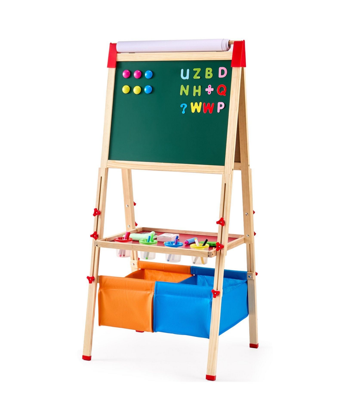 Mecale Kids Art Easel, 3-in-1 Wooden Double-Sided Easel with Whiteboard, Chalkboard, Paper Roll and Accessories