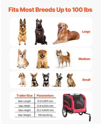 Heavy-Duty Pet Bike Trailer with Internal Leash, Holds up to 100 lbs