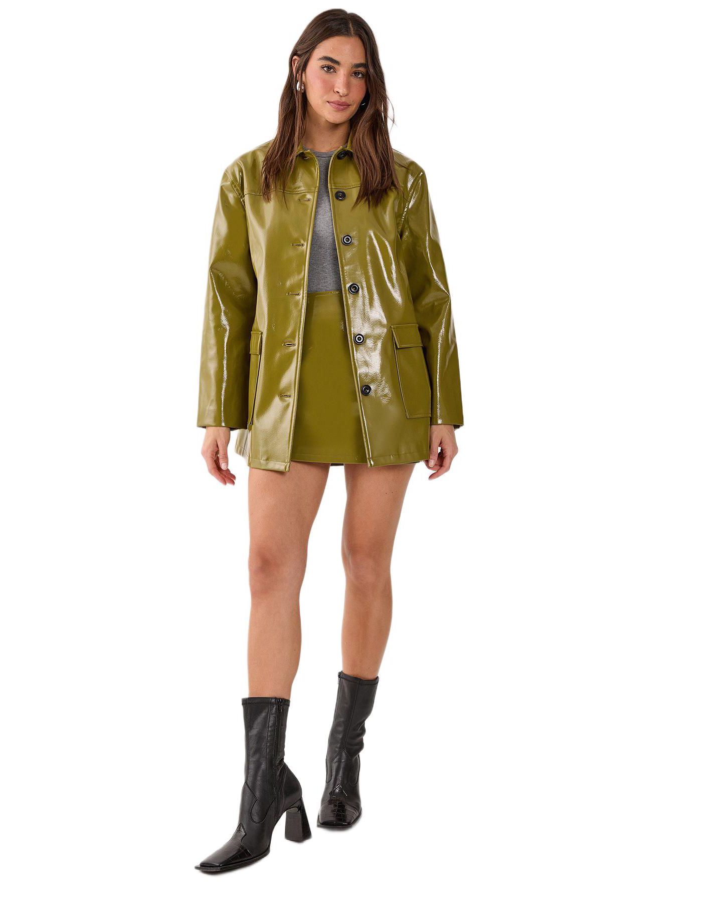 Женская куртка Nasty Gal Vinyl High Clean Longline, цвет: Оливковый — фото 2