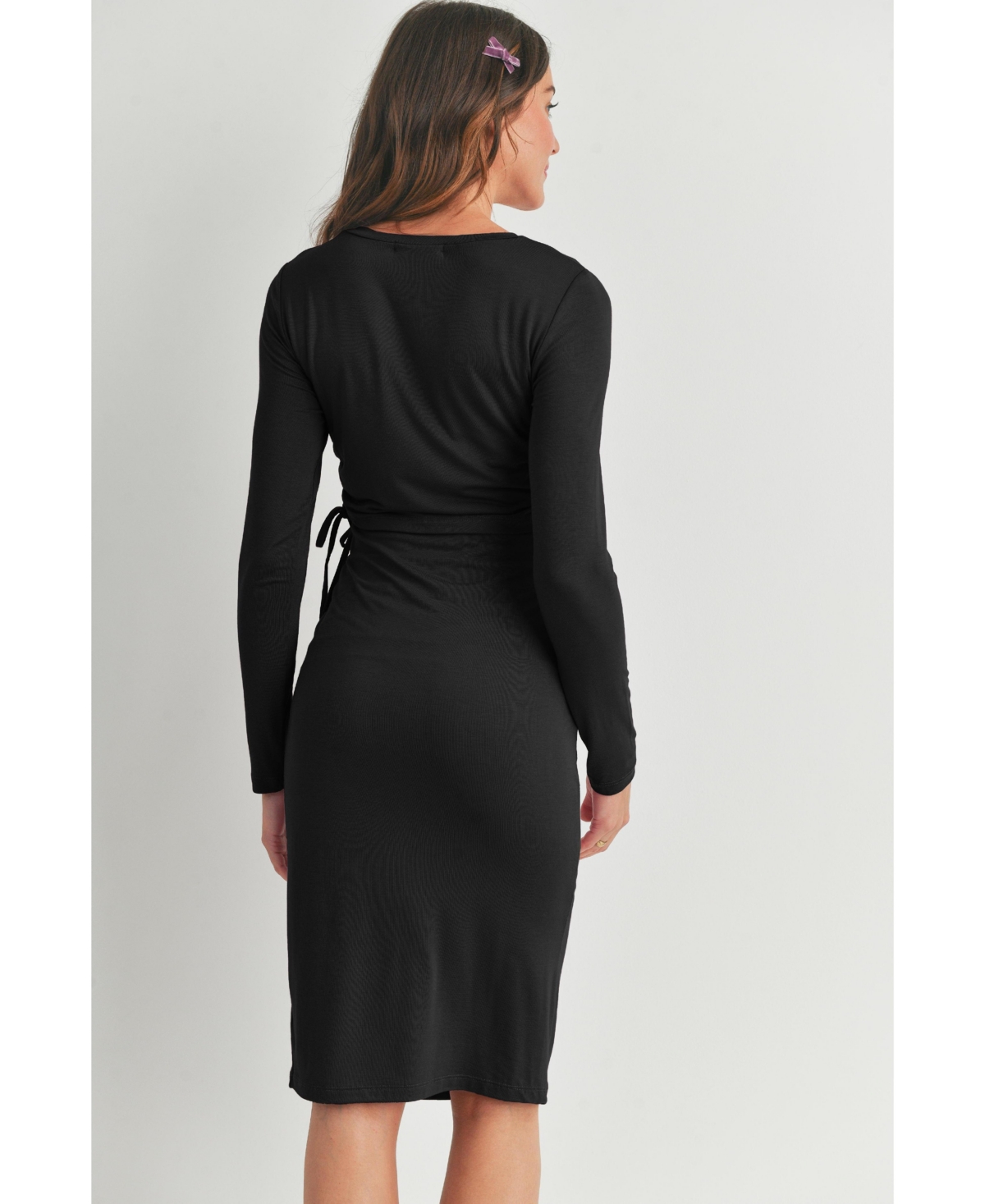 Hello Miz Women's Bodycon Long Sleeve Side Ties Maternity Nursing Dress