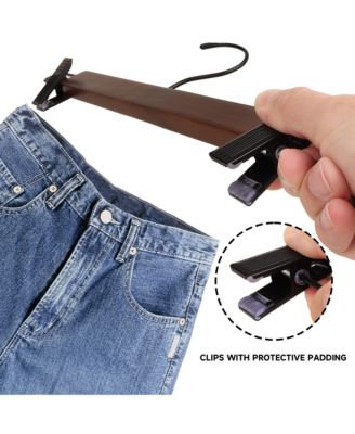 24-Pack Premium Wooden Pants Hangers with Adjustable Clip, Heavy Duty Solid Wood Skirt Bottom Hangers for Trousers, Dress Slacks, Dresses, Shorts