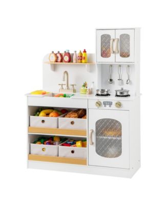 Kids Kitchen Playset with Cooking Accessories and Toy Cuttable Veggies-White