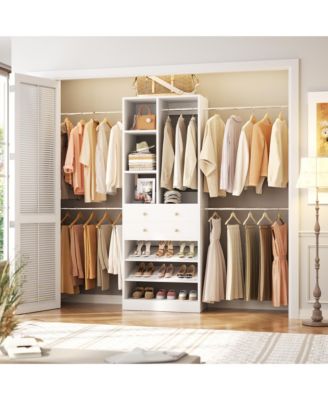 2.4-8 FT Wide Adjustable Closet Organizer, Closet System with 2 Drawers, 5 Hanging Rods, Adjustable Shoe Racks and Shelves
