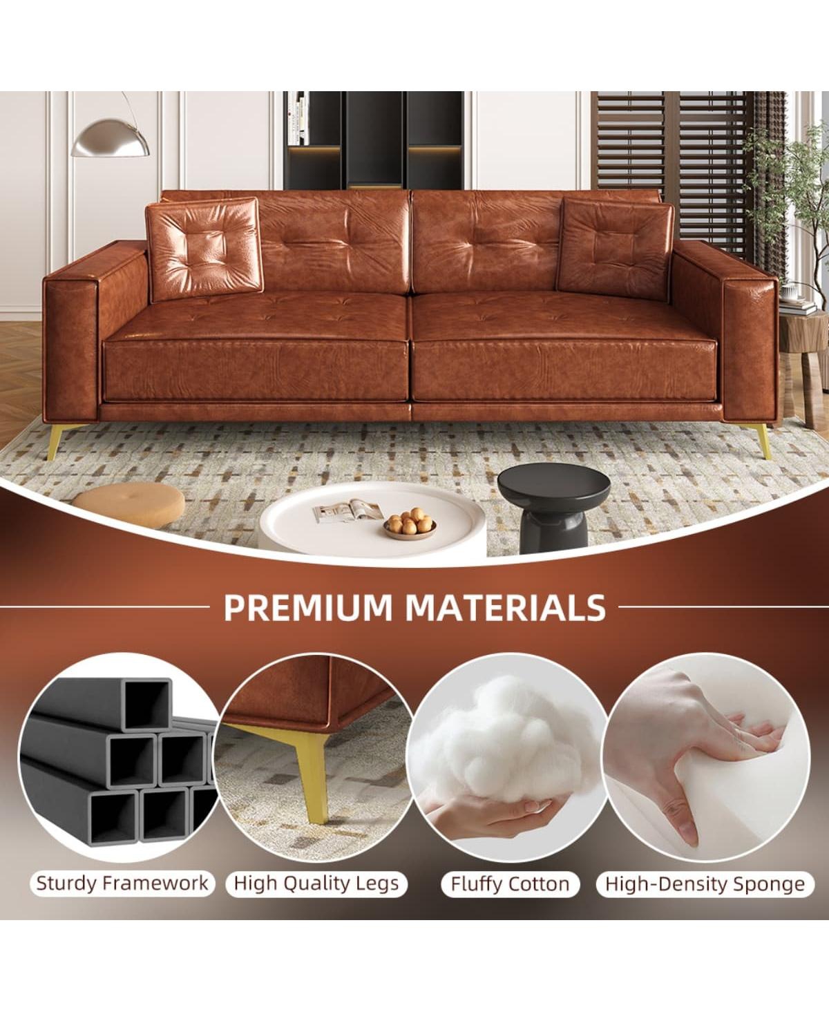 Maison Boucle 92" Faux Leather King Size Convertible Pull-Out Sleeper Sofa Bed with Wide Armrests & Pillows, 4-Seater