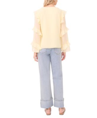 Women's Long-Sleeve V-Neck Ruffle Top